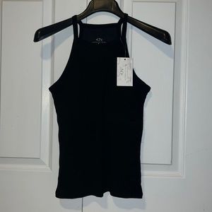Large black, halter top, ribbed, klasse network